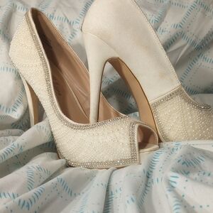 Elegant Cream Peep-Toe Heels